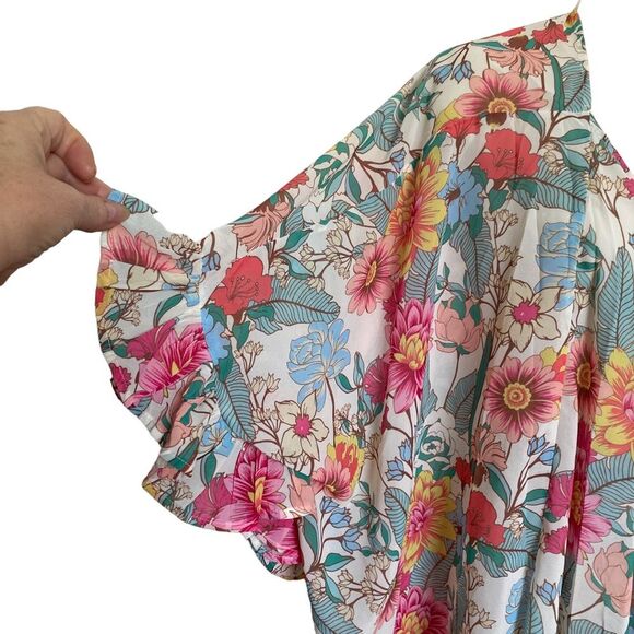 Umgee Floral Ruffle Sleeve Open Front Kimono Cardi Cover Up Top Sz S - Picture 5 of 10